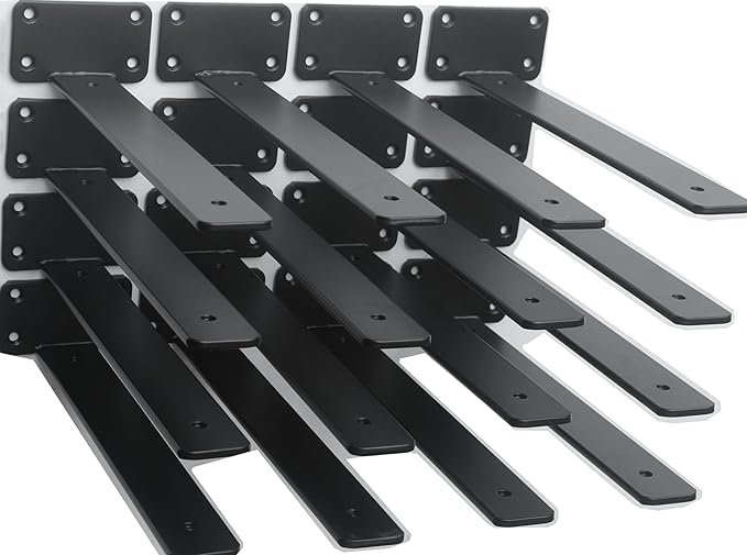16 Pack - 14 inch Black Hidden L Shelf Bracket Iron Floating Shelf Brackets