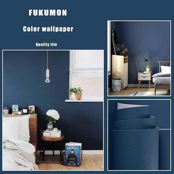 FUKU MON 24"x394" Navy Blue Peel and Stick Wallpaper Matte Blue Contact Paper