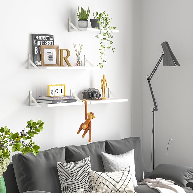 YGEOMER Floating Shelves for Wall, Different Sizes White Wall Shelves for