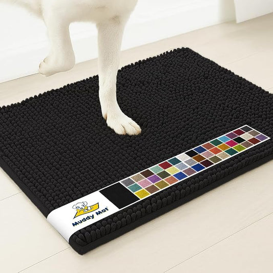 Muddy MatÂ® | Super Water Absorbent Door Mat Indoor, Microfiber Quick Dry Chenille Entryway Rug, Slip Resistant Front Door Mat, Indoor Mats for Entryway, Machine Washable Pet Rug, Black 3ft x 4ft