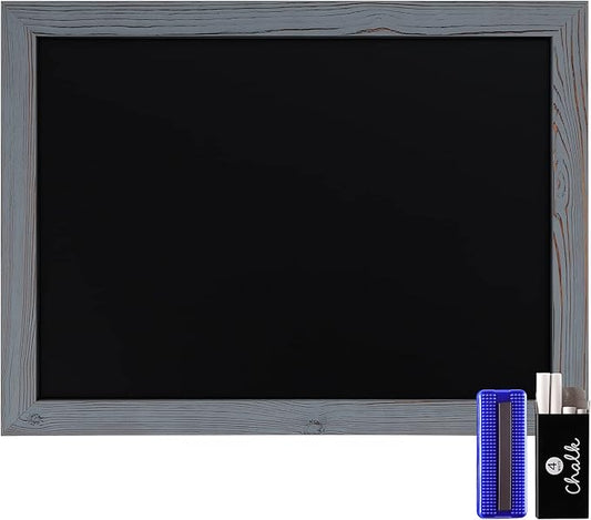 Rustic Grey Magnetic Wall Chalkboard, Large Size 18" x 24", Framed Chalkboard