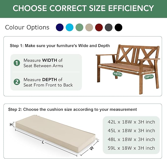 Summsun Outdoor Bench Cushion: Waterproof and Fade Resistant Patio Furniture Cushions - Non-Slip Bench Pad Cushion with Removable Cover for Garden Swing Porch Sofa Settee, 42 x 18 Inch, Beige
