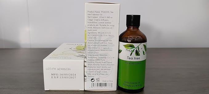 Tea Tree 3.38fl.oz Essential Oil, PHATOIL Pure Aromatherapy Oils for Diffuser, Humidifier, Perfect for DIY Soap, Candle, Bath Bombs Making(100ml)