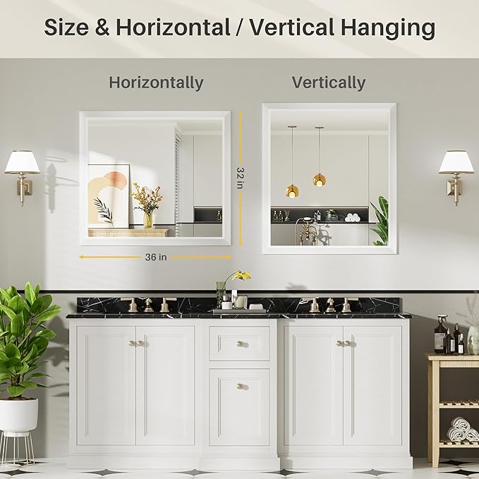36x32 Inch White Bathroom Mirror