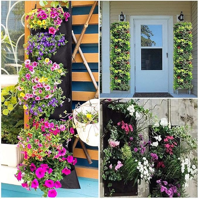 LITLANDSTAR Hanging Planter Bags, 2 Pack 7 Pocket Hanging Vertical Wall Planter