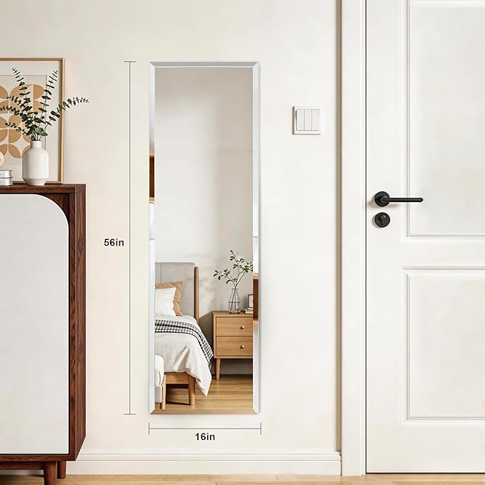 Frameless Mirror Full Length 56”x16”| Wall Mount Mirror Full Length Beveled