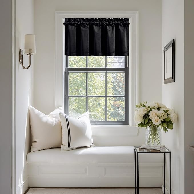 NICETOWN Black Velvet Valance Curtains