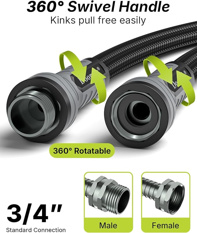 Garden Hose, Flexible Ultra Lightweight Durable, Kink-Free Water Hose with 10 Function Sprayer - Non-Shrinking, Easy to Store, All-Weather, High-Pressure, Black (100 FT)