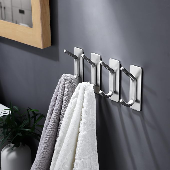 DELITON Adhesive Towel Hooks for Bathroom