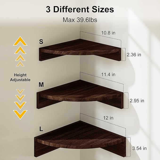 Alsonerbay Corner Shelf Wall Mount, Rustic Wood Shelves