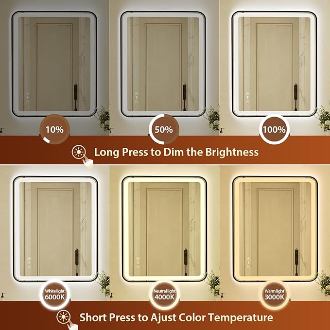 32x40 Inch Black Framed LED Bathroom Mirror
