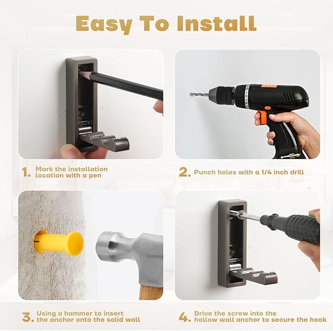 Folding Wall Hook, Heavy Duty Zinc Alloy No Rust Fold Up Hooks
