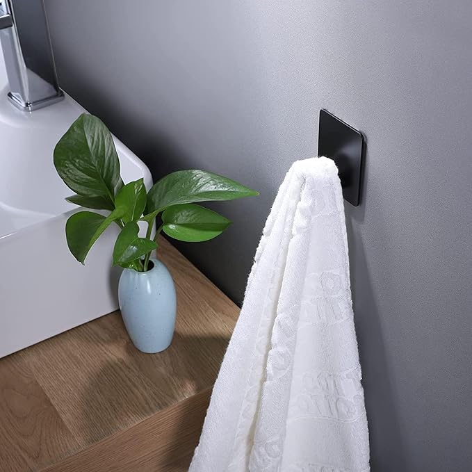 DELITON Black Towel Hook 6 Pack, Stainless Steel Stick on Wall Hooks