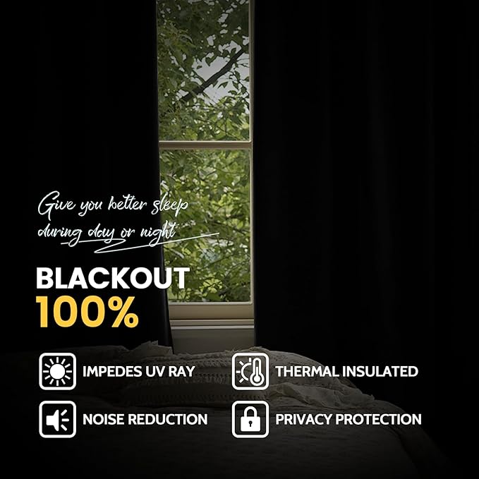 Yakamok 100% Blackout Curtain Panels 63 inches Cold and Light Blocking Drapes