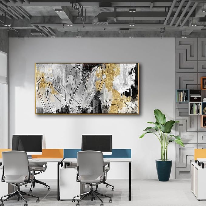 YJYart Abstract Wall Art Office Decor Gold Wall Decor