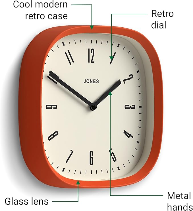 JONES CLOCKS® Marvel Wall Clock | Modern Retro Rounded Square Clock | 10 inch |