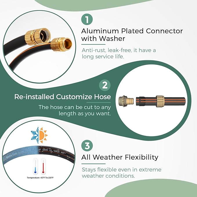 Giraffe Tools Garden Hose 5/8" Custom Length, No Kink, Flexible, Leakproof Water Hose, 600 Burst PSI, 10ft Male Female Fittings,Black Orange