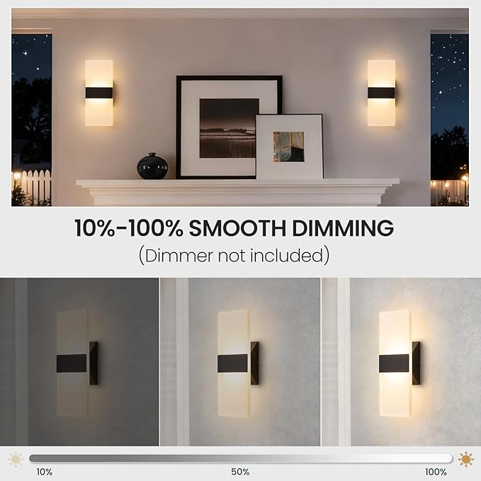 Modern LED Wall Sconces Set of Two, 12 Inch Indoor Dimmable Black Wall Lights