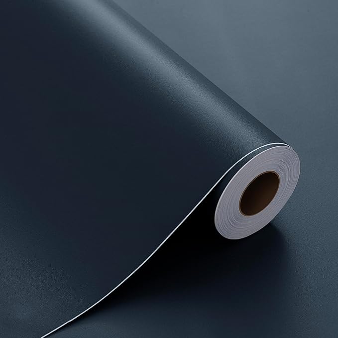 FUKU MON 24"x394" Navy Blue Peel and Stick Wallpaper Matte Blue Contact Paper
