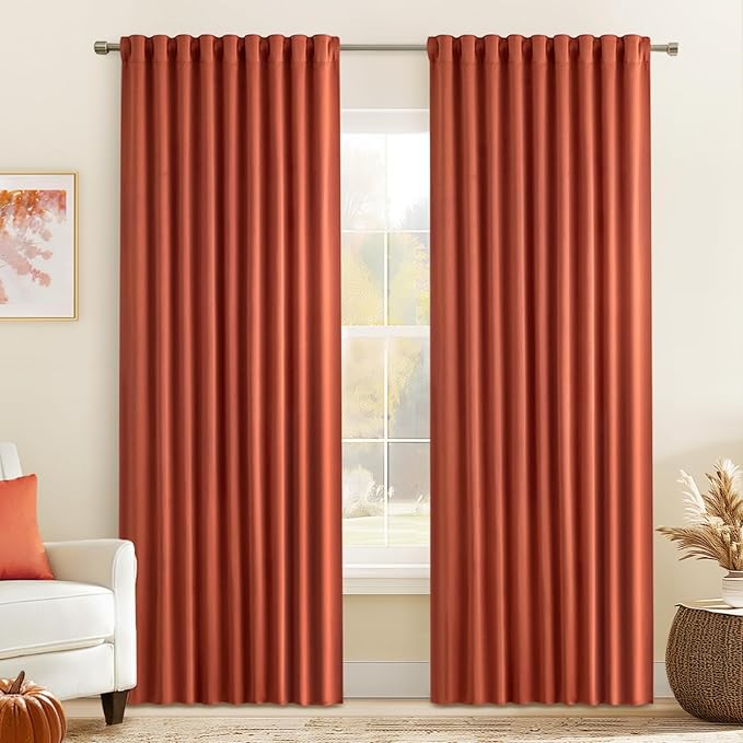 MIULEE Back Tab Burnt Orange Blackout Curtains 90 Inch Long 2 Panels Set