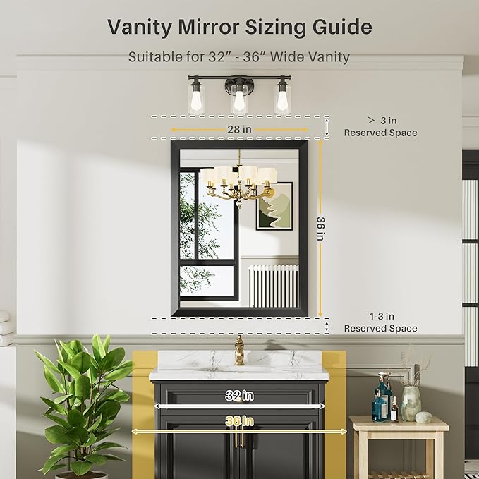 Briivue 28x36 Inch Black Bathroom Mirror