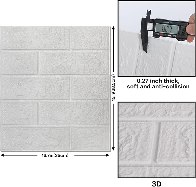 10PCS 3D Wall Panels Peel and Stick Foam, Self-Adhesive Decorative 3D Brick