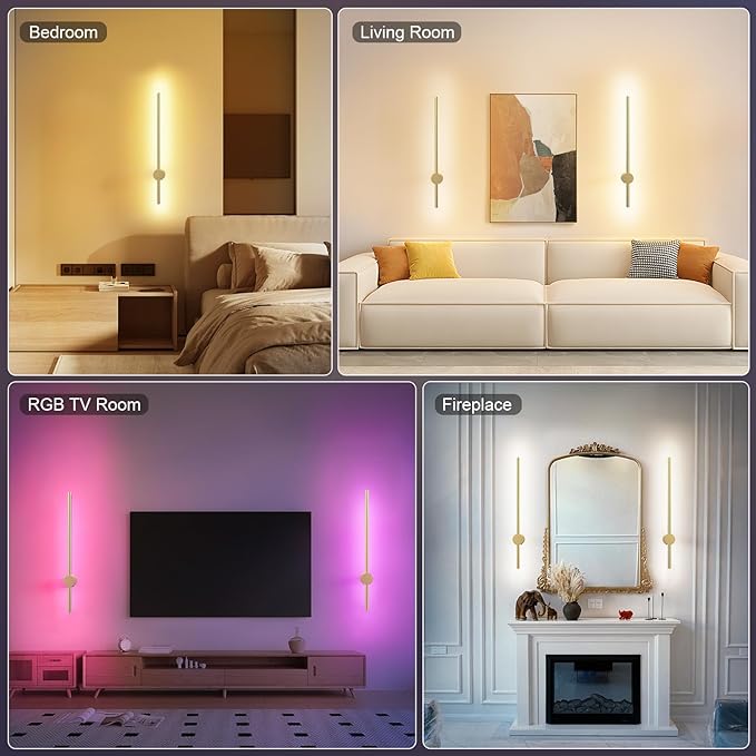 NIORSUN 24 Inch Battery Operated Wall Sconce Set of 2, 10 Colors Dimmable