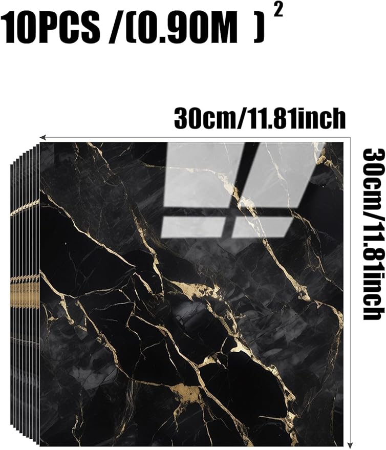 Chejiaye 10pcs Marble Peel and Stick Backsplash Waterproof Washroom Wall Panels