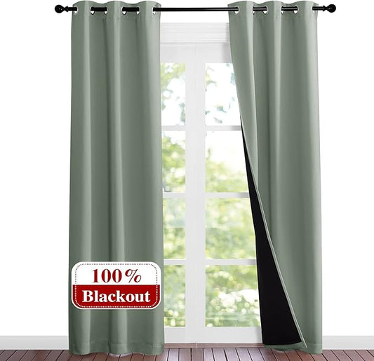 NICETOWN Greyish Green Blackout Curtains 84 inches Long, Full Light Blocking