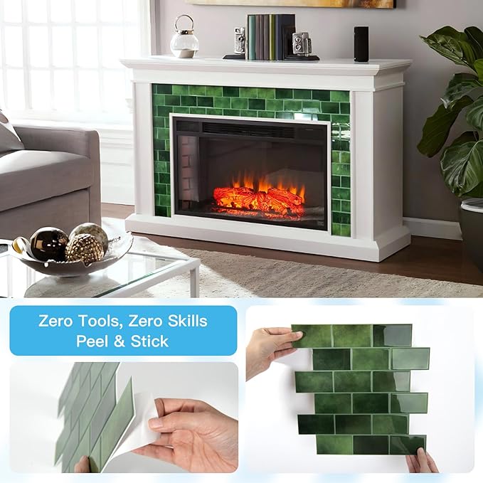 Art3d Peel and Stick Green Wall Tiles – 12"x12" Thicker Design Backsplash