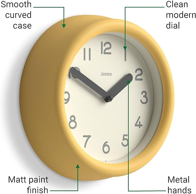 JONES CLOCKS® Fuze wall Clock | Small Round Clock | Yellow | Playful Modern