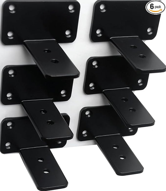 6 Pack - 3 inch Black Hidden L Shelf Bracket Iron Floating Shelf Brackets