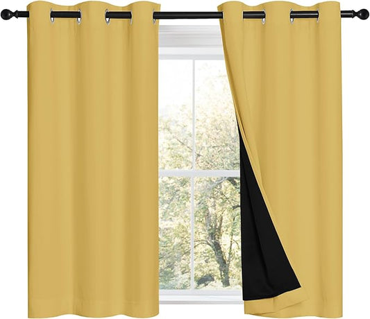 NICETOWN Bright Yellow 100% Blackout Curtains 45 inches Long, Thermal Insulated