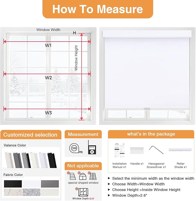 AOSKY No Drill Cordless Blackout Roller Shades