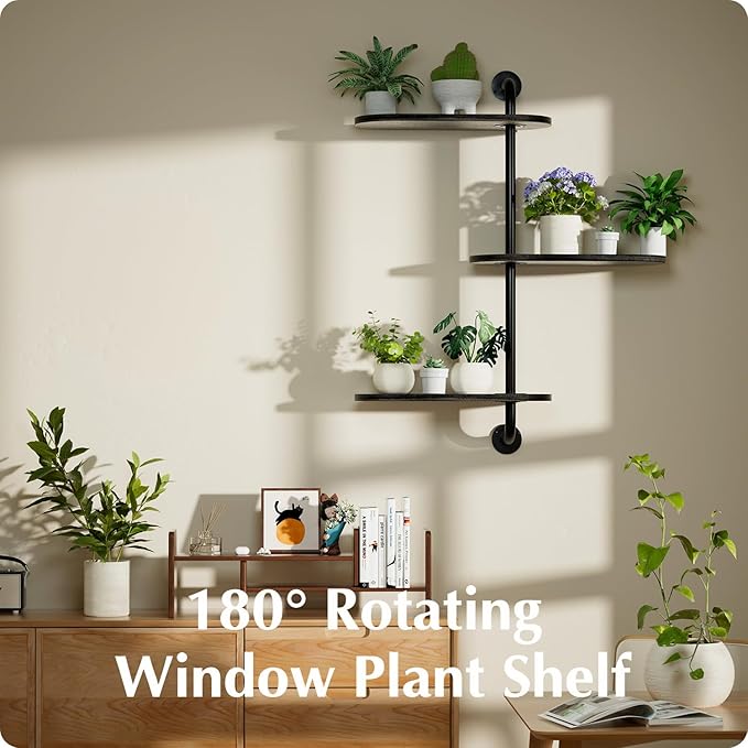 Rotating Window Plant Shelves 3-Tier, Wooden Window Shelf