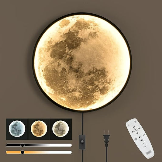 QIYIMEILUX Dimmable Moon Wall Sconce Plug in Modern LED Wall Light