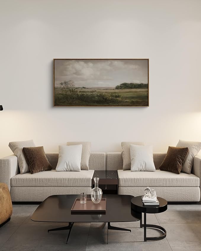 InSimSea Extra Large Framed Vintage Wall Art, Living Room Country Farmhouse Decor, Wilderness Landscape Paintings, Canvas Prints, Retro Farm Long Picture for Bedroom Above of Bed,20x40inch