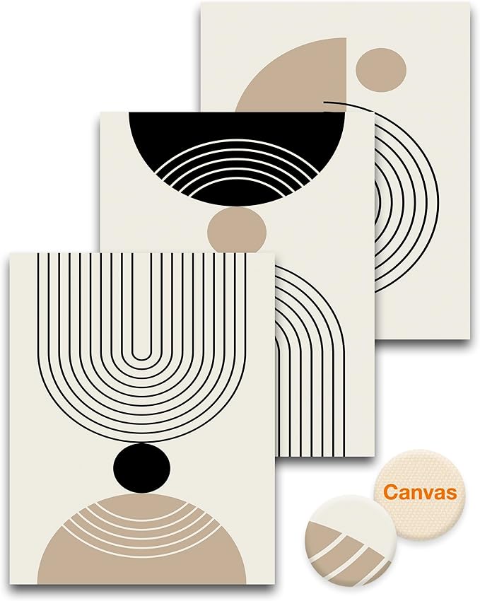 HesenDot Unframed Abstract Geometric Line Wall Art Set of 3, 12x16in Boho Mid