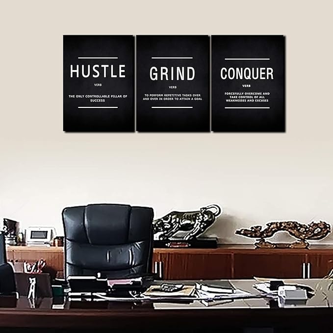 KAWAHONE Inspiration Canvas Wall Art Large, Grind Hustle Conquer Quotes Poster