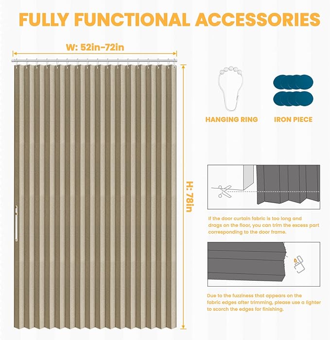 AJAZZ 100% Blackout Folding Door Accordion Door Closet Doors Curtain Invisible