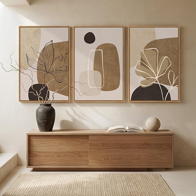 Large Framed Neutral Boho Wall Art