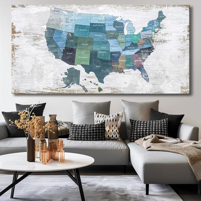 Wall Decor Map Canvas Wall Art for Wall Decoration Wood Background USA Canvas