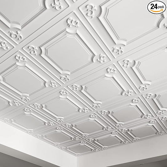 Art3d Drop Ceiling Tiles 24x24 in White, Wainscoting Panels Glue Up 2x2