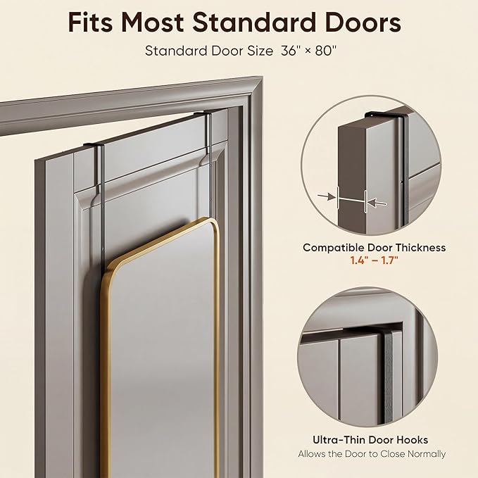 Antok 48"x14" Over the Door Mirror, Full Length Mirror Door Hanging