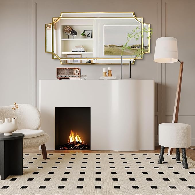 HQiJun Wall Mirror Full Length, Scalloped Beveled Polished Decorative Mirrors