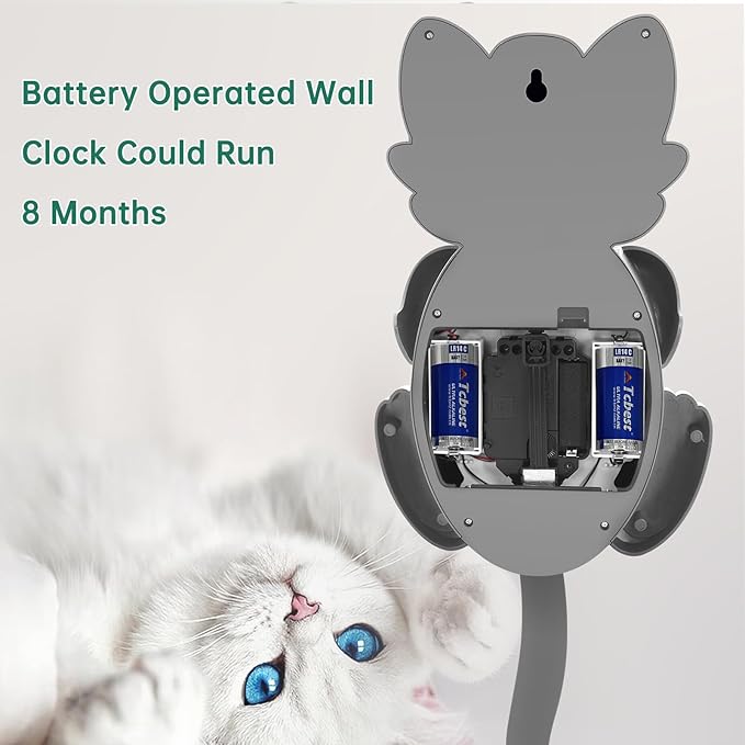 Soobest 18 Inch Large 3D Cat Wall Clock Battery Operated