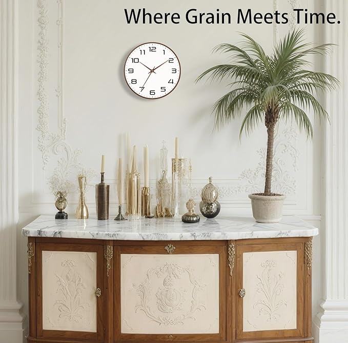 Woodgrain Wall Clock–Silent Non-Ticking Wall Clocks Battery Operated 8 Inch