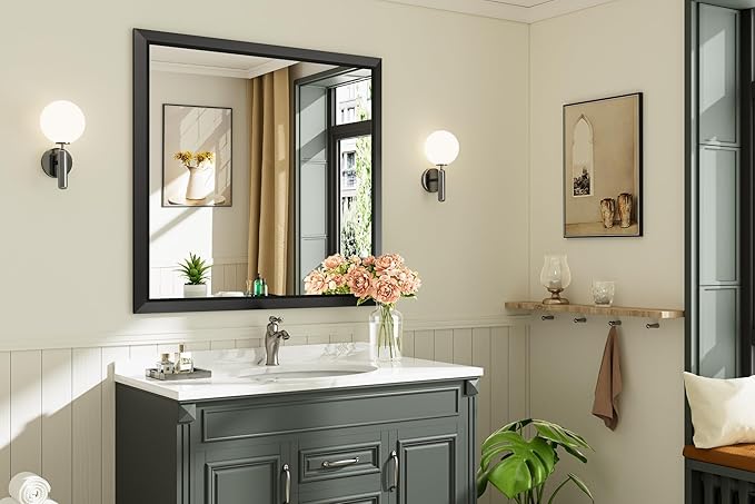 Briivue 40x38 Inch Black Bathroom Mirror