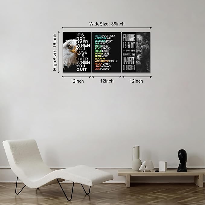 KAWAHONE Motivational Wall Art -Bald Eagle and Lion Inspirational Picture