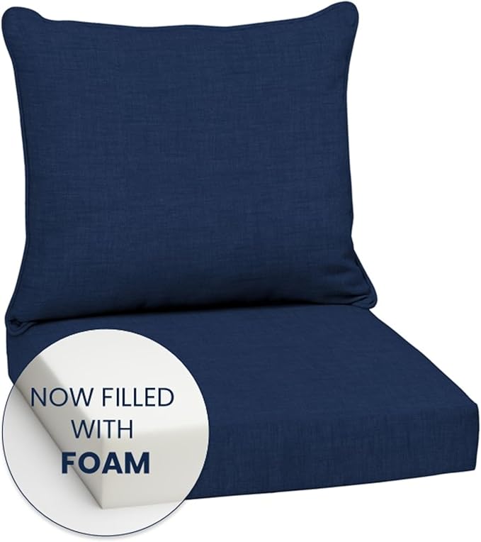 Arden Outdoor Foam Deep Seat Cushion Set (4-Pack), 24x24, Premium High-Density Foam, Never Flattens, Weather-Proof for Patio Chair Sofa Couch, Sapphire Blue Leala